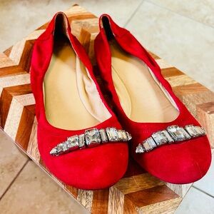 Cole Haan Red Suede Rhinestone Ballet Flats